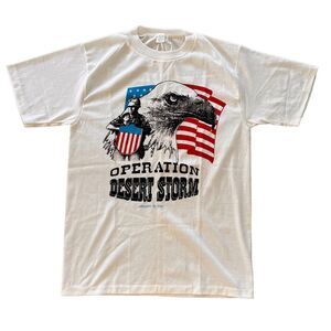 Vintage 90s Size M Desert Storm USA Military Single Stitch T Shirt Mens White